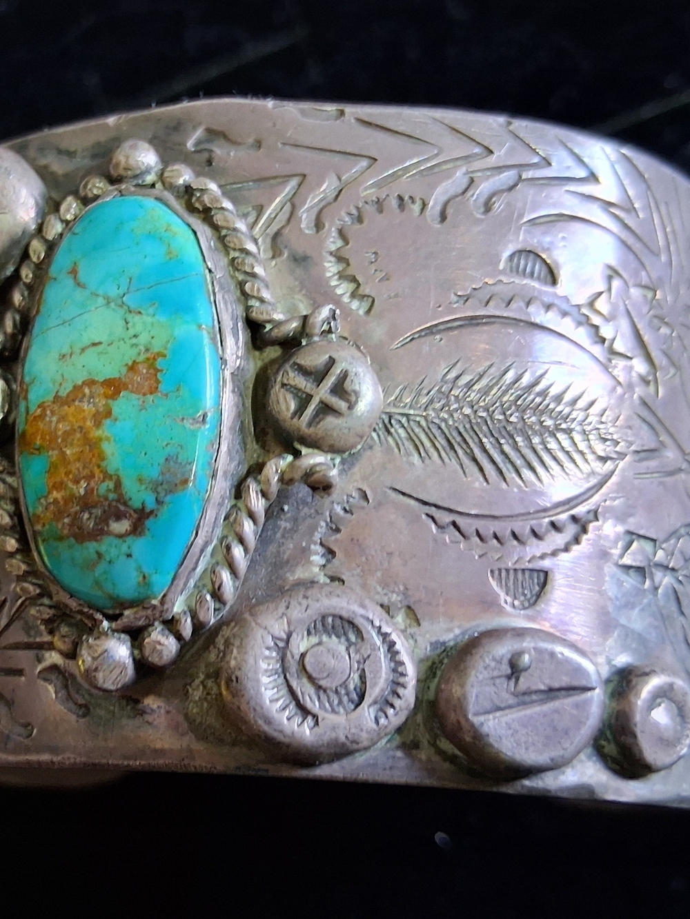 Old Pawn Native American Turquoise Oval Stone Sterling Silver Cuff Bracelet - Picture 4 of 16